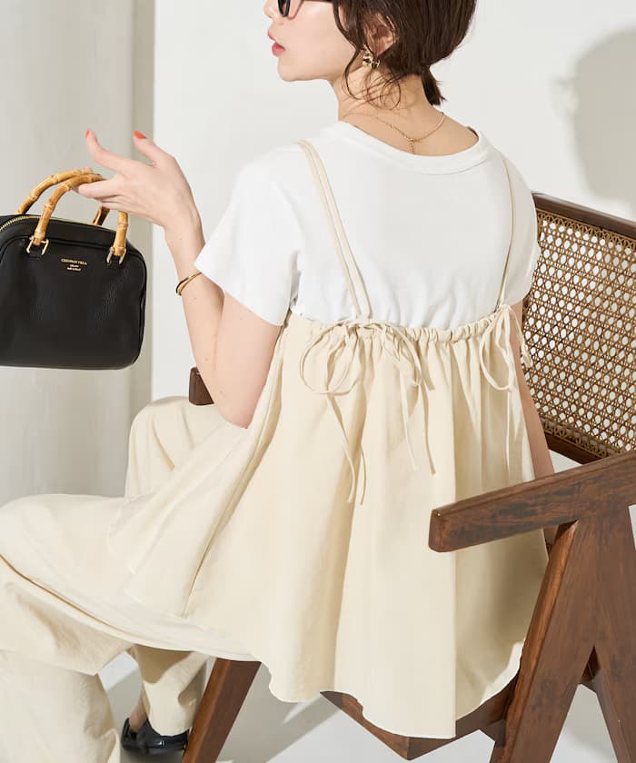 麻質感細肩帶連身褲裙【限定販售】