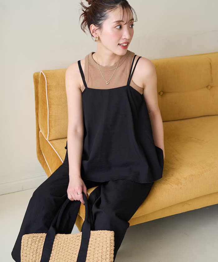 麻質感細肩帶連身褲裙【限定販售】