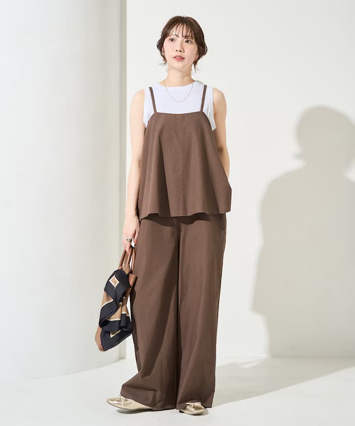 麻質感細肩帶連身褲裙【限定販售】