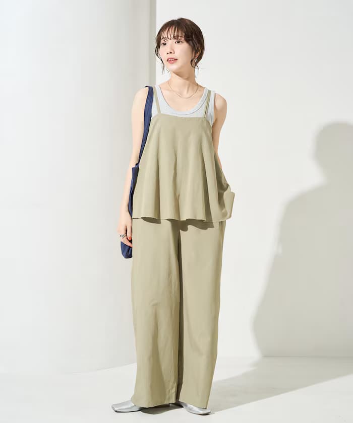 麻質感細肩帶連身褲裙【限定販售】