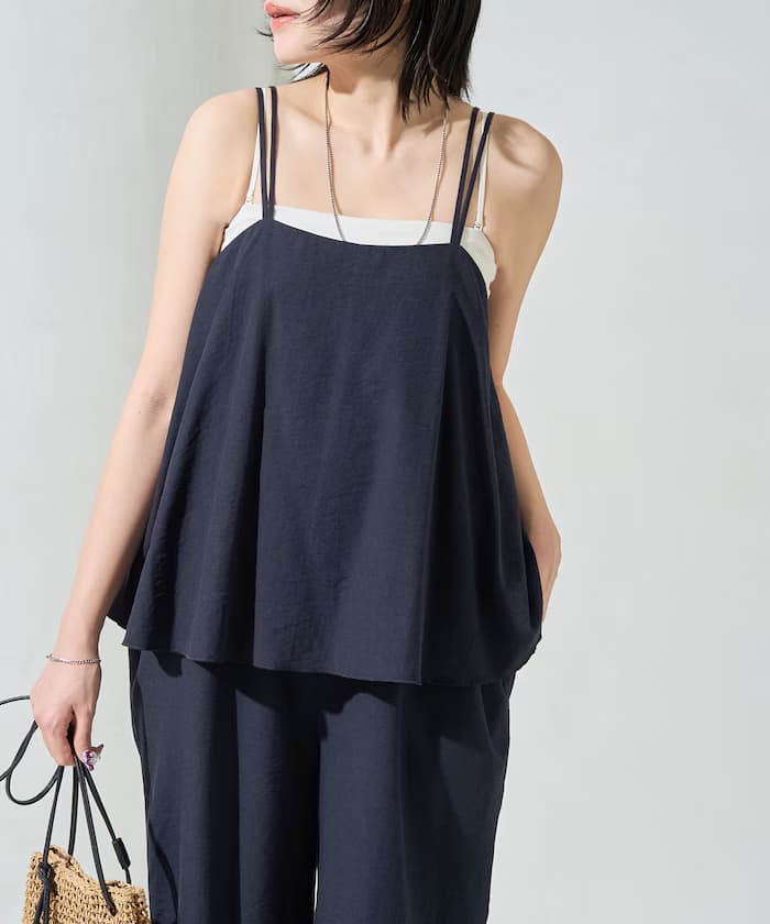 麻質感細肩帶連身褲裙【限定販售】