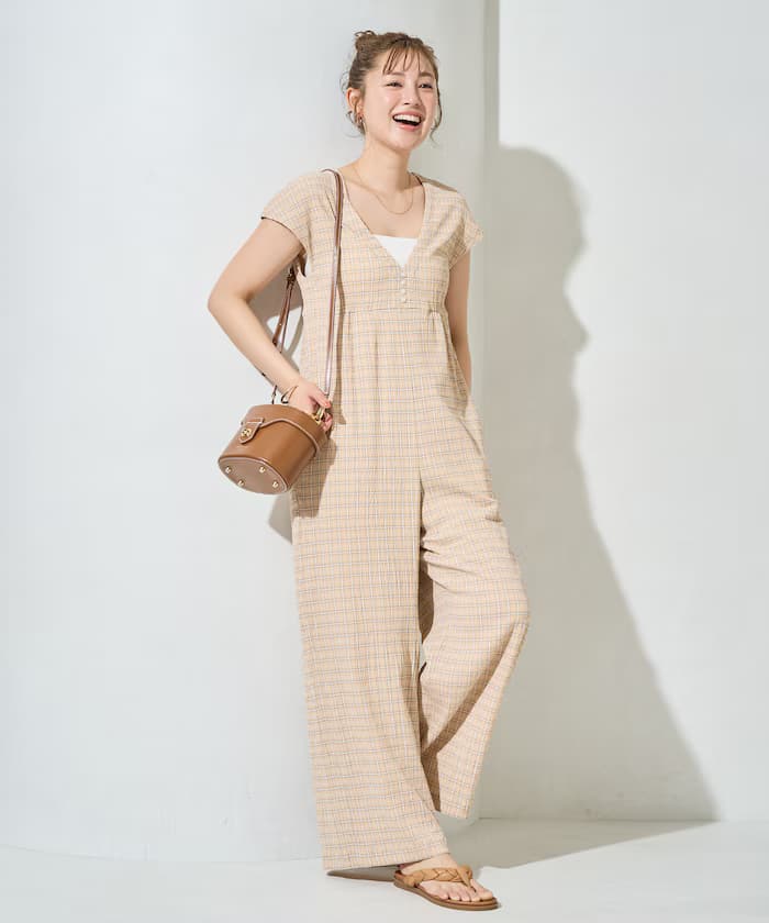 格紋 鈕扣 オールインワン【限定展開】