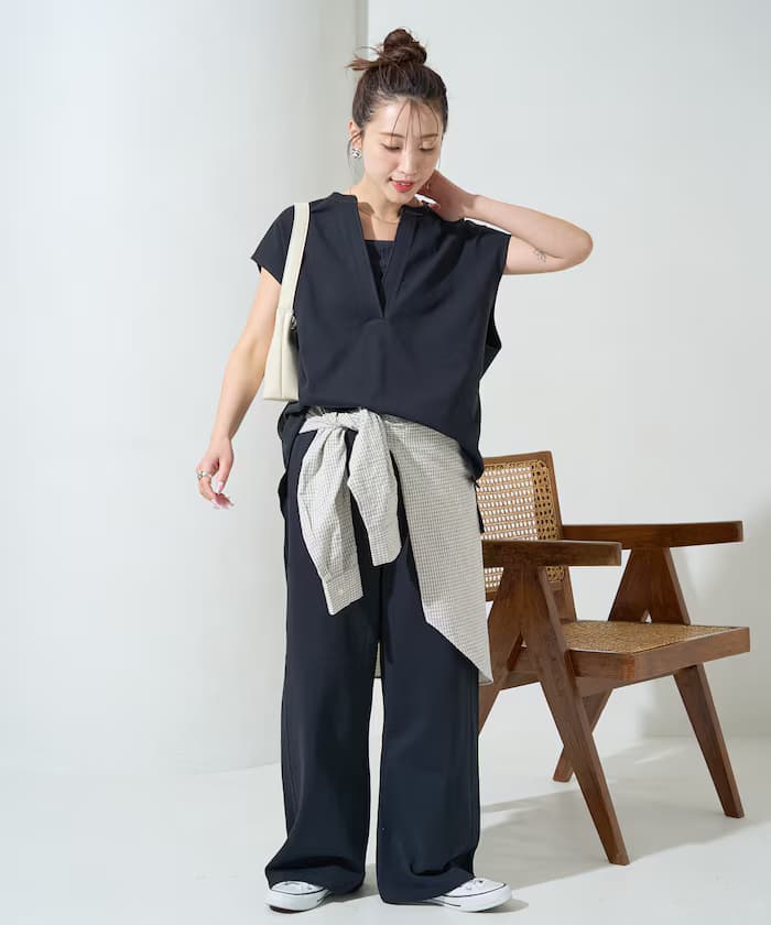 V領 法式短袖 套裝上衣褲【限定款】