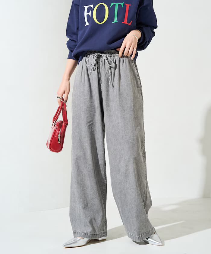 人絲丹寧鬆緩褲子【限定展開】