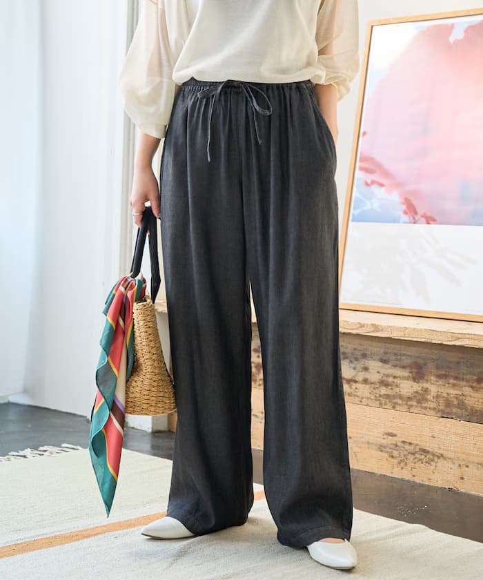 人絲丹寧鬆緩褲子【限定展開】