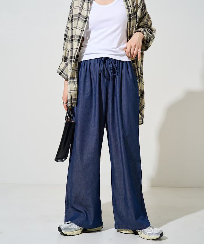 人絲丹寧鬆緩褲子【限定展開】