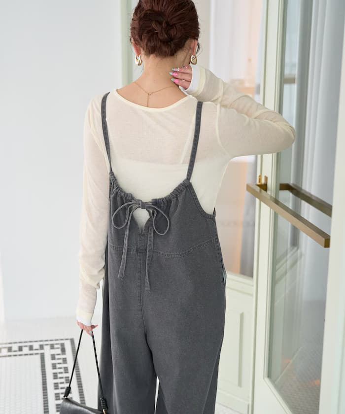 紐丹寧吊帶褲【限定展開】