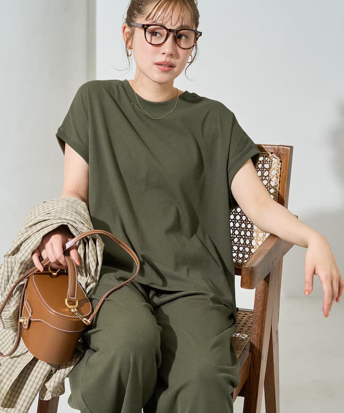 高捻度法式短袖套裝組合(T恤・寬版褲子)【限定展開】