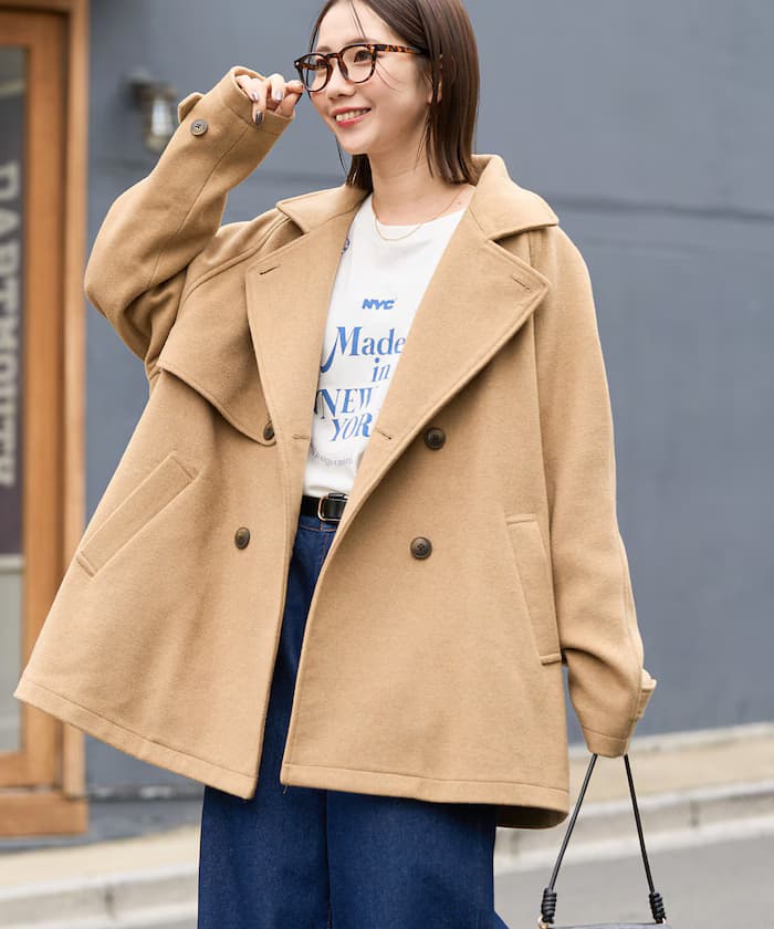 羊毛風衣短版大衣【限定展開】