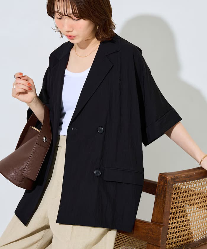 尼龍 ワッシャー 半袖 雙排釦外套【限定展開】