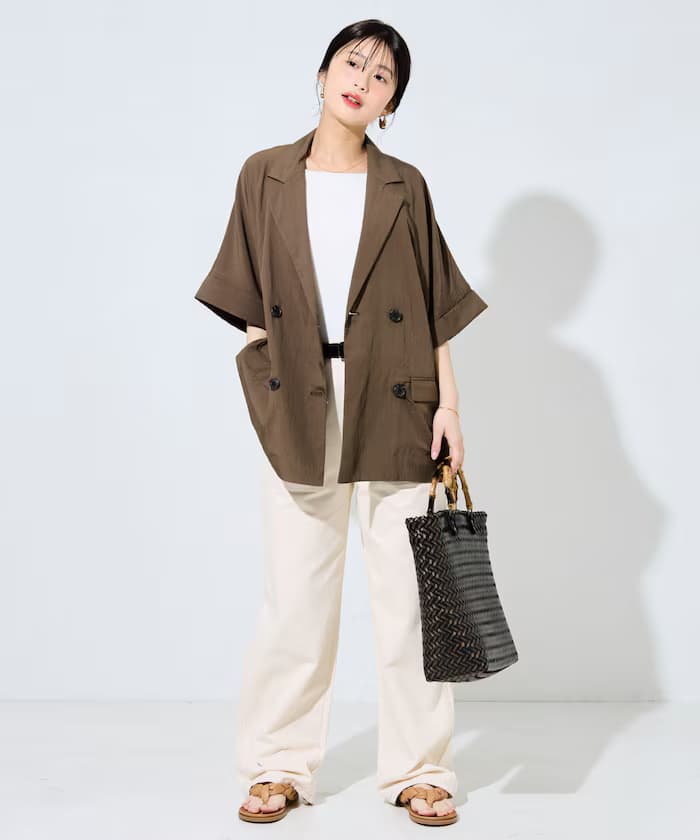 尼龍 ワッシャー 半袖 雙排釦外套【限定展開】