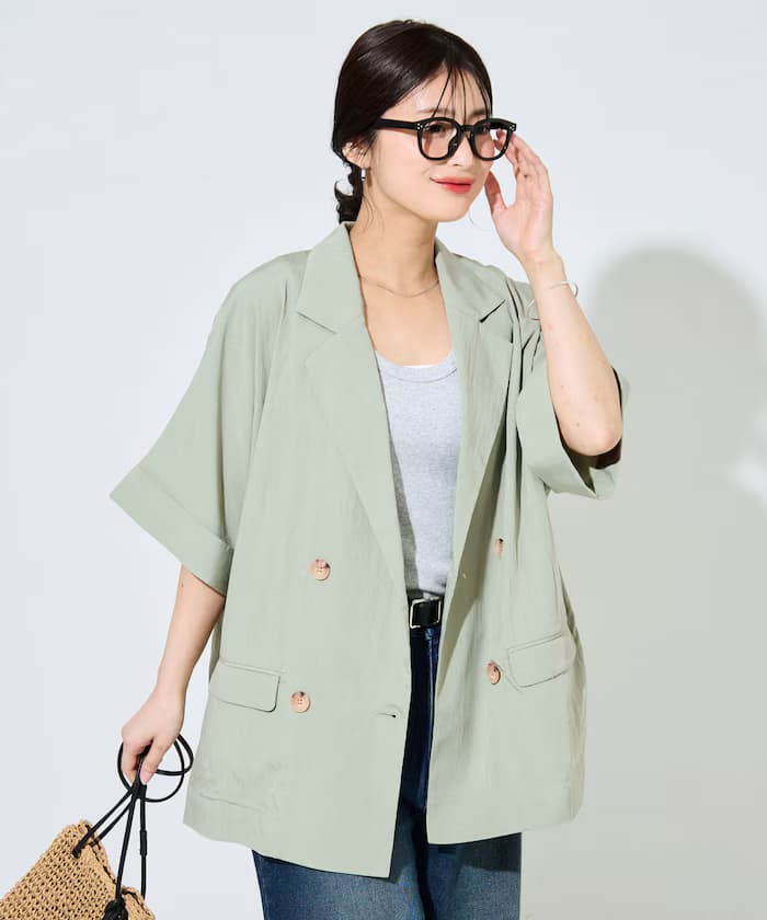 尼龍 ワッシャー 半袖 雙排釦外套【限定展開】