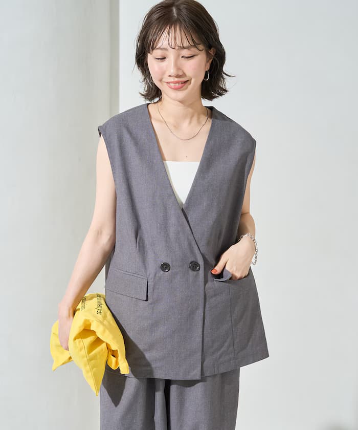 <セットアップ対応>サマー 亞麻 ブレンド ノーカラー 背心【限定展開】