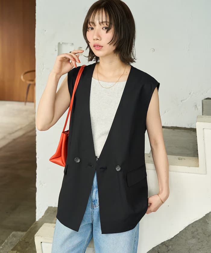 <セットアップ対応>サマー 亞麻 ブレンド ノーカラー 背心【限定展開】