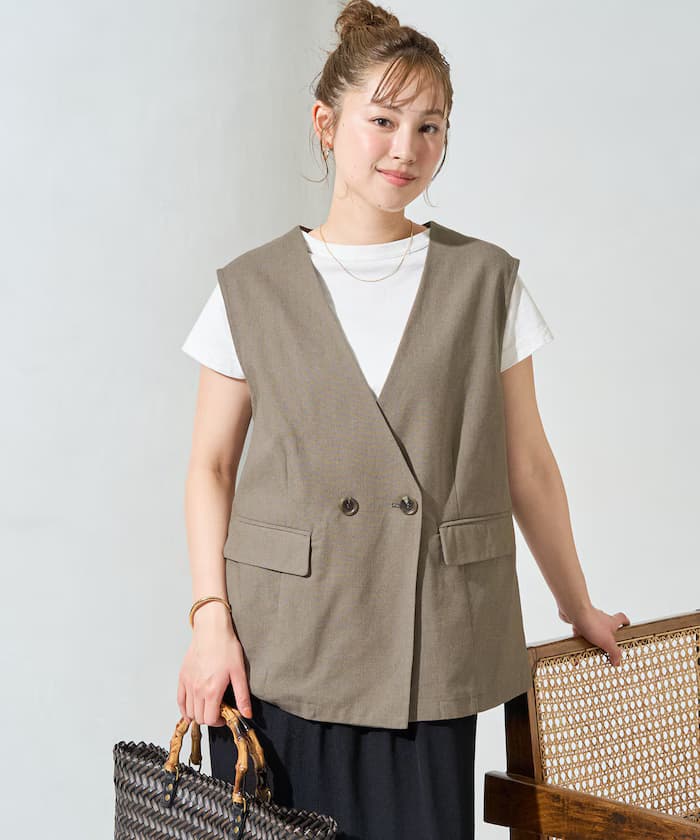 <セットアップ対応>サマー 亞麻 ブレンド ノーカラー 背心【限定展開】