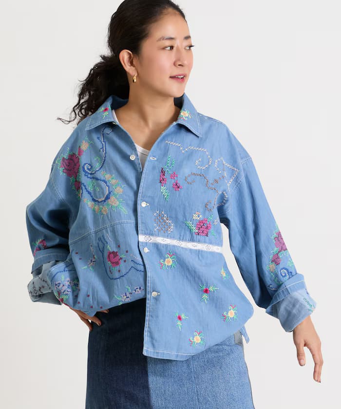 開領刺繡襯衫外套