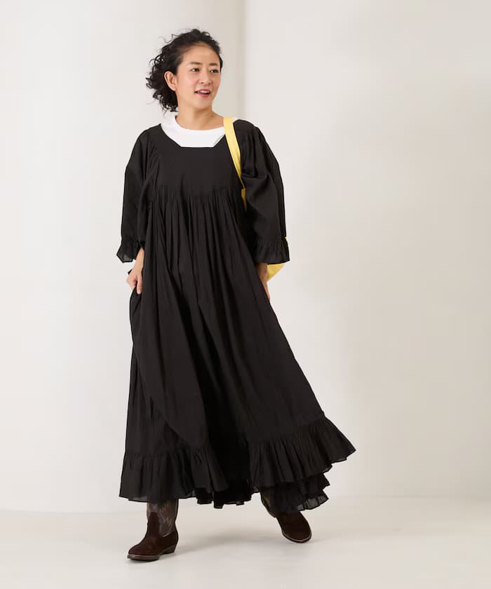 印度荷葉邊方領洋裝