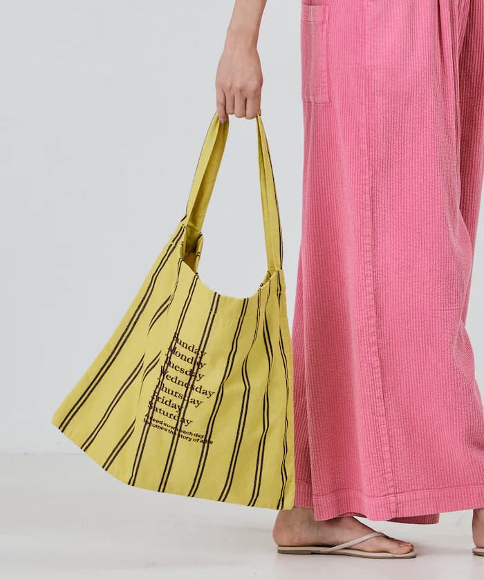 條紋布料單側背包