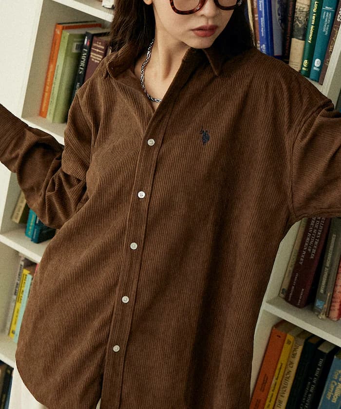 別注單點刺繡燈芯絨襯衫