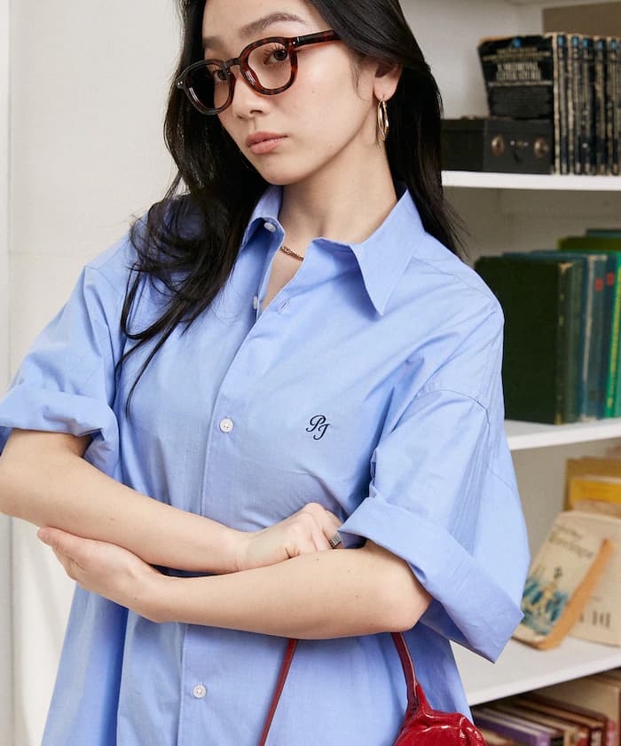 小標誌刺繍 五分袖襯衫【限定款】