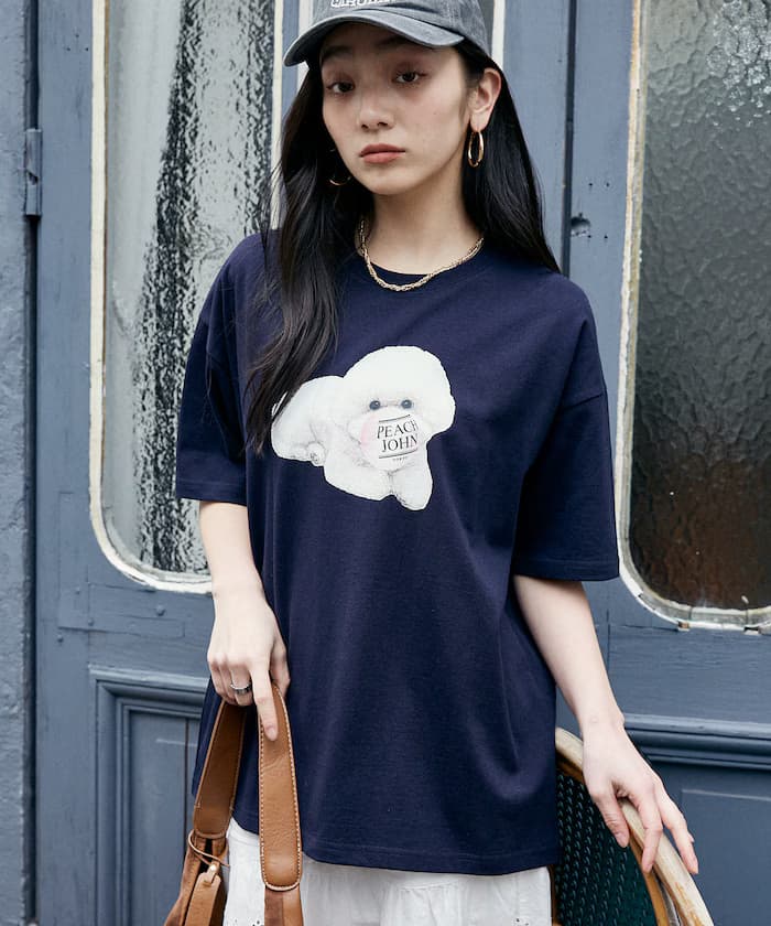【4月10日10時發售】PEACH JOHN 聯名限定 澎袖 Logo 狗狗 T恤