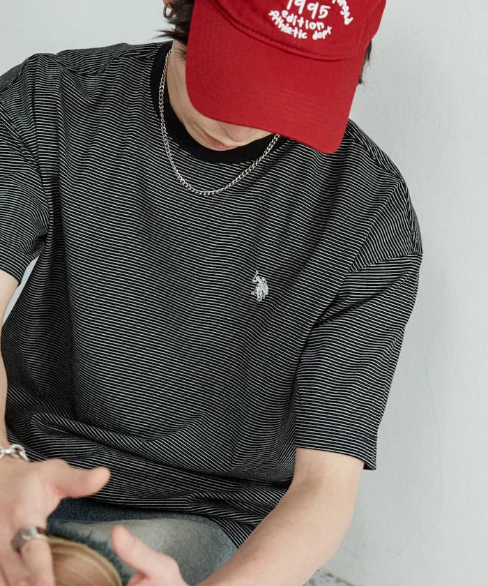 接觸冷感・吸水速乾別注單點刺繡橫條紋T恤限定展開