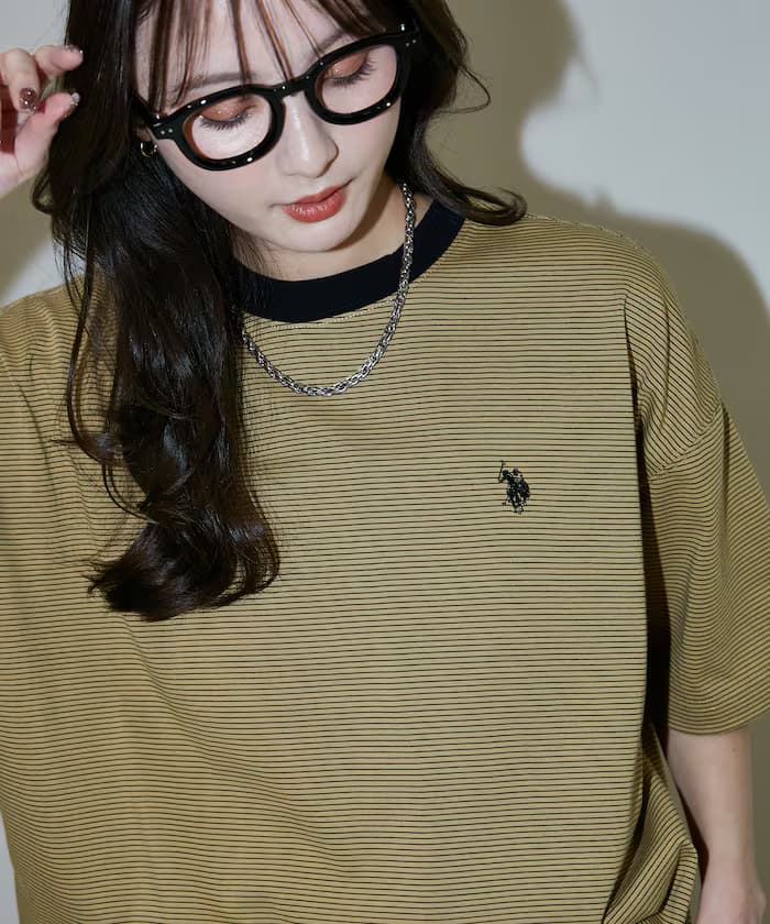 接觸冷感・吸水速乾別注單點刺繡橫條紋T恤限定展開