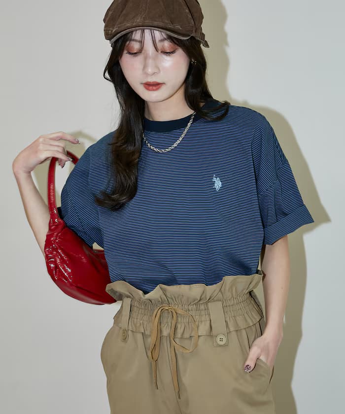 接觸冷感・吸水速乾別注單點刺繡橫條紋T恤限定展開