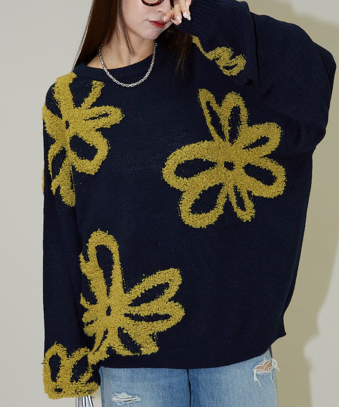 布克雷花卉圖案套頭衫針織衫【限定展開】