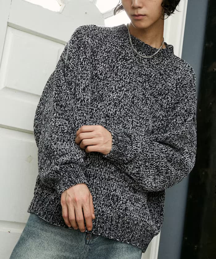 莫爾紗圓領針織衫【限定展開】