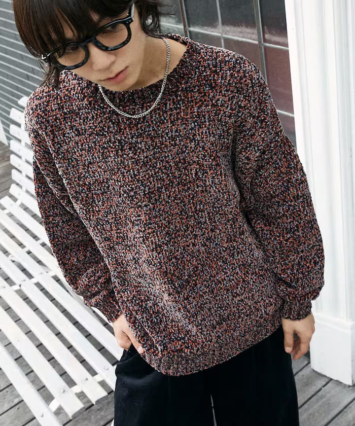 莫爾紗圓領針織衫【限定展開】