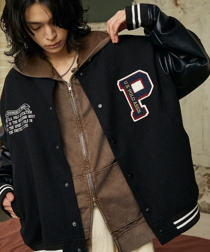 別注 FAKE LEATHER STADIUM JACKET