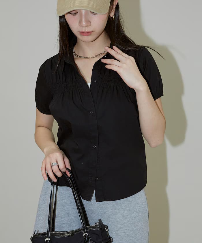 抽皺蒙紗緊身襯衫 限定展開