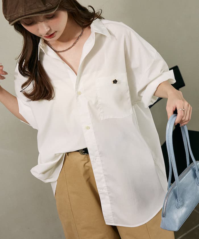 標誌刺繡短袖寬版襯衫限定展開