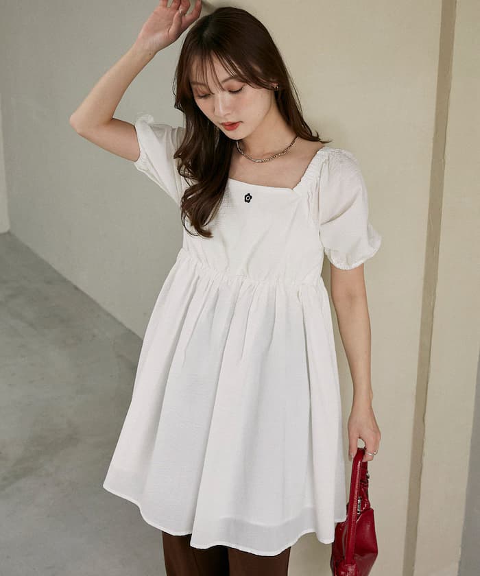 MARY QUANT 聯名限定 澎澎袖 背面抓皺 迷你連身裙【限定款】