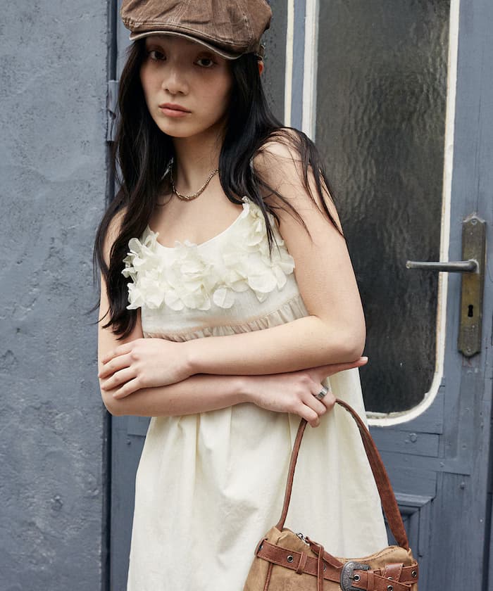 PEACH JOHN × PUBLUX 聯名限定 花卉細節 中長丈 細肩帶連身裙