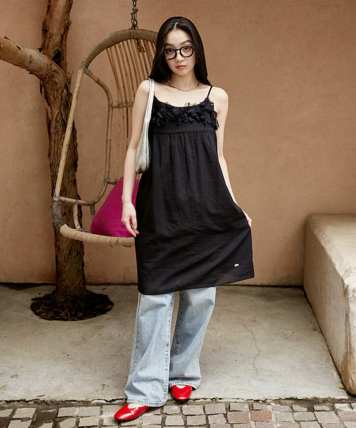 PEACH JOHN × PUBLUX 聯名限定 花卉細節 中長丈 細肩帶連身裙