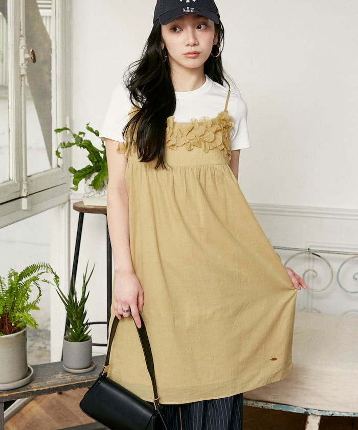 PEACH JOHN × PUBLUX 聯名限定 花卉細節 中長丈 細肩帶連身裙