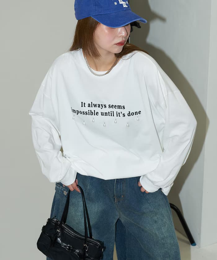 水滴珍珠刺繡LOGO BIG長袖上衣 限定發售