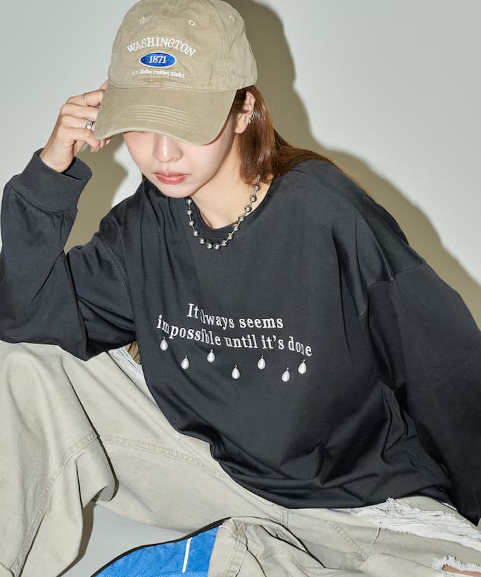 水滴珍珠刺繡LOGO BIG長袖上衣 限定發售