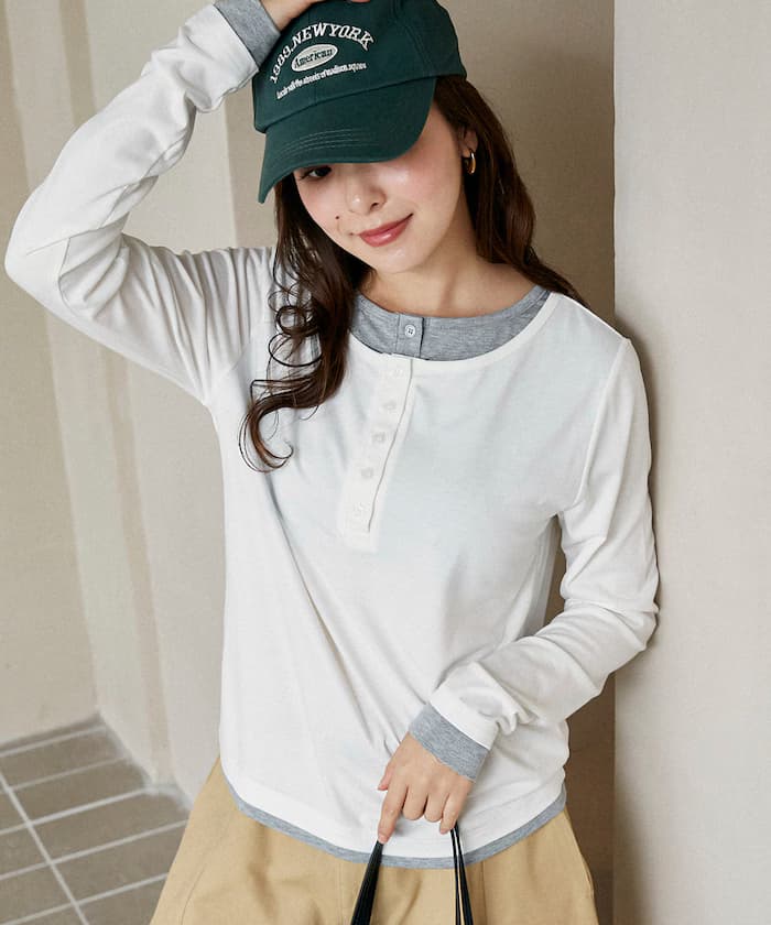 亨利領拼接長袖上衣 限定發售