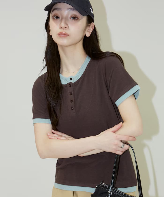 疊穿風 亨利領 T恤 限定展開