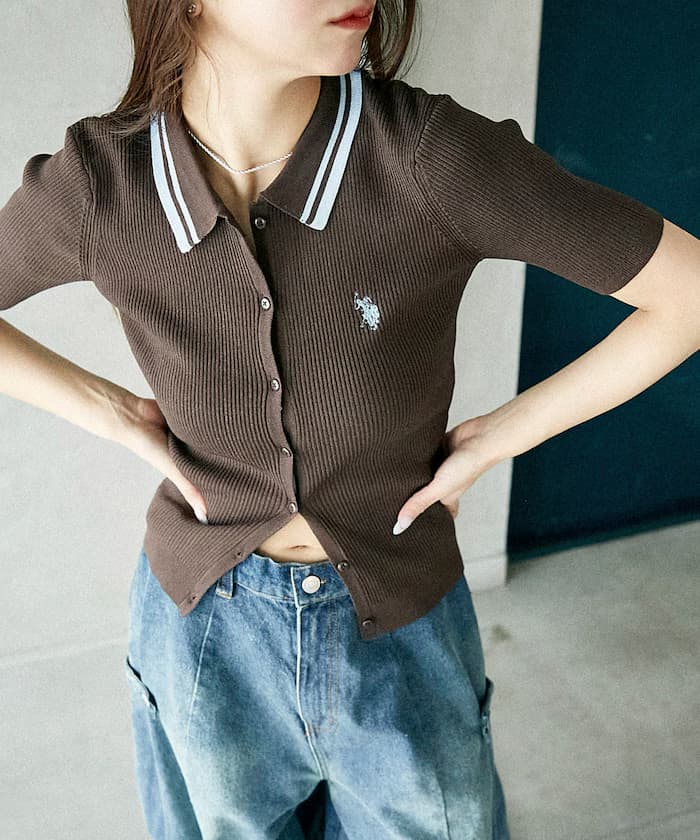 別注領口配色夏季針織開衫 限定展開