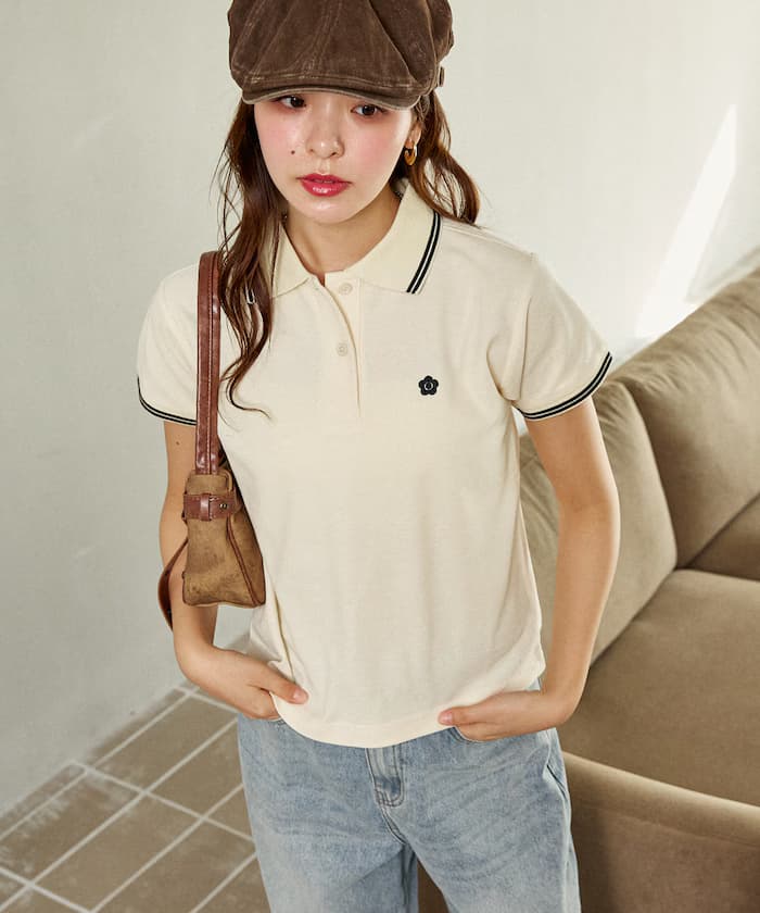 MARY QUANT 聯名限定 珠地網眼 小標誌 線條 Polo衫【限定款】