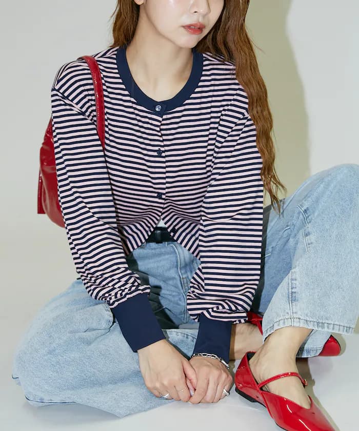 橫條紋針織開衫 限定展開