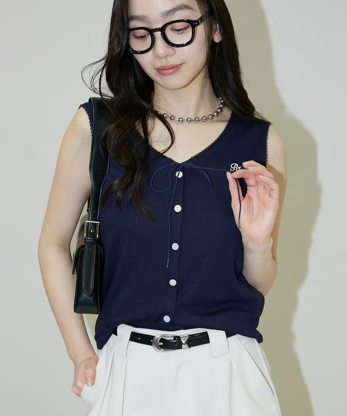 【4月10日10時發售】PEACH JOHN 聯名限定 蝴蝶結 細節 V領 背心【限定款】