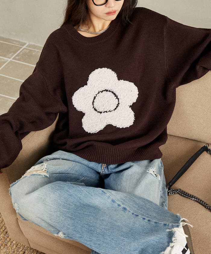 相良花卉紋理藝術提花針織衫 限定展開