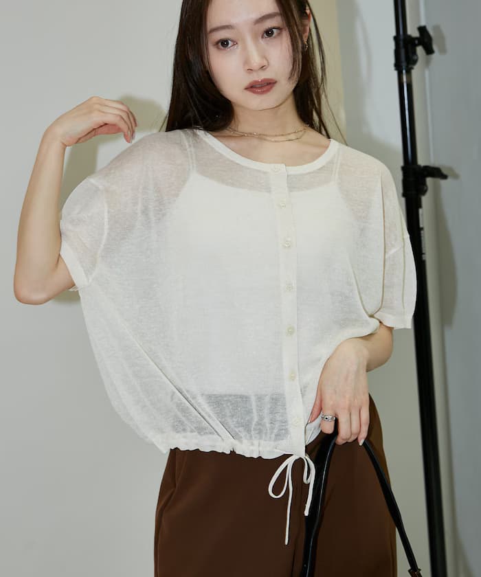 可洗亞麻裾繩夏季針織開衫 限定展開