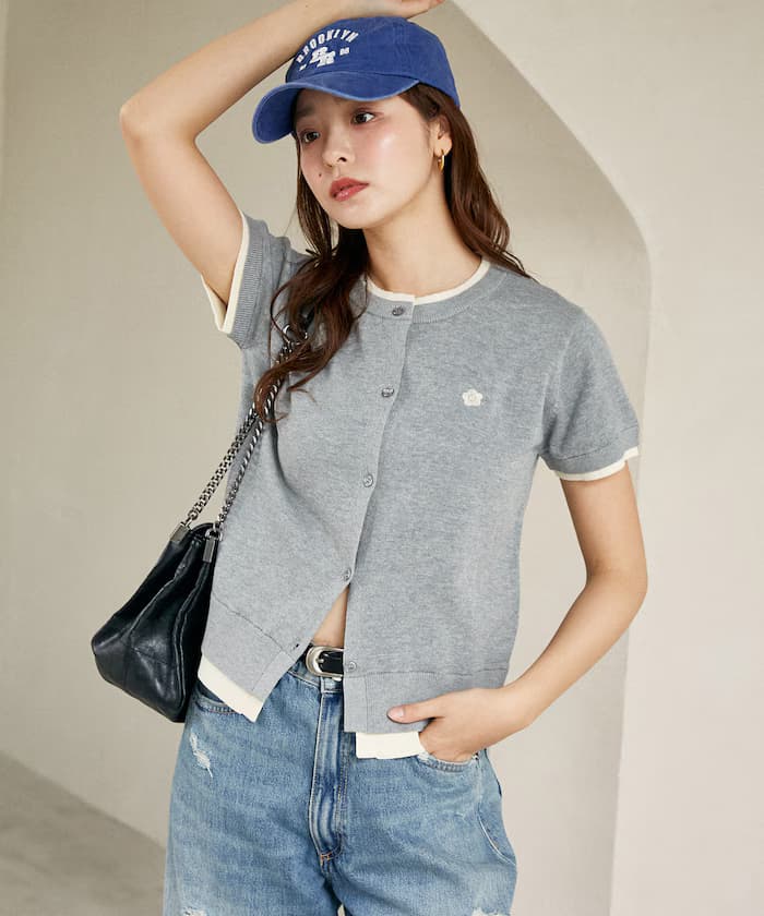 分層風短版短袖針織開衫 限定展開