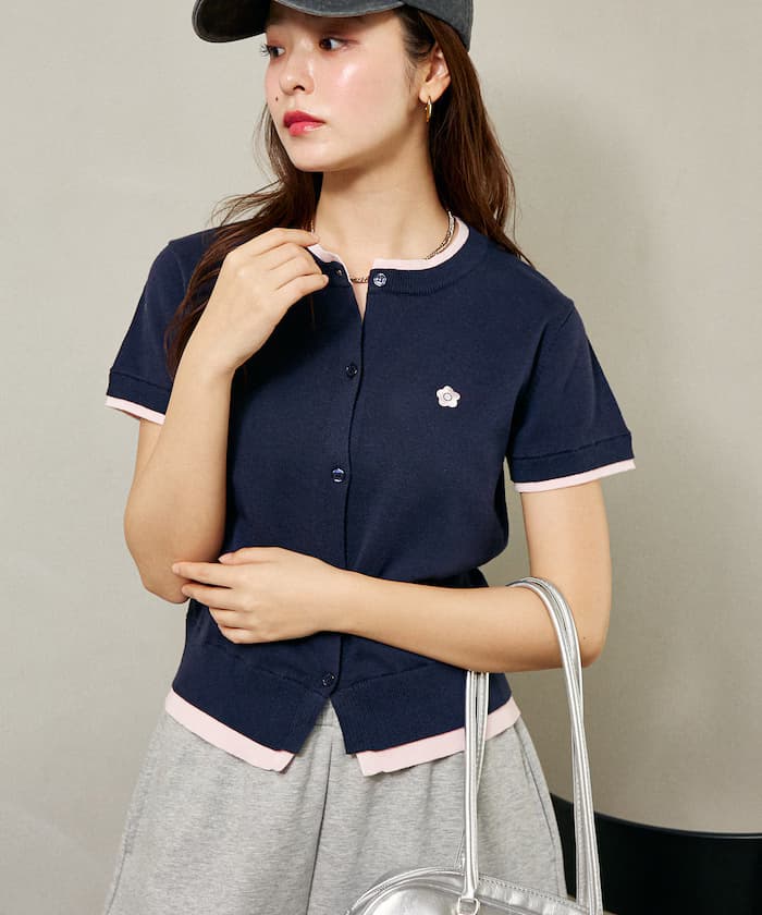 分層風短版短袖針織開衫 限定展開